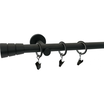 KovovégarnýžeCZ Sotra modern 19 mm Jednořadá prodloužená Kroužky s žabkou černá matná 180 cm