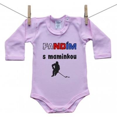 Boodyy Růžové body s dlouhým rukávem Fandím s maminkou