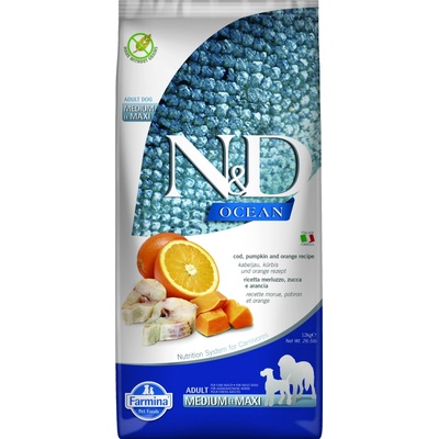 N&D Ocean dog GF Adult M / L Codfish & Pumpkin & Orange 12 kg