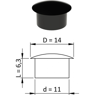 Vnitřní krytka kulatá ø 14 mm, otvor ø 11 mm, černá, plast