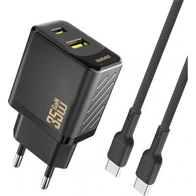 Dudao A27MAX мрежово зарядно устройство с USB+Type-C изход, 35 W, PD бързо зареждане + кабел Type-C, ЧЕРНО GP-190596 (GP-190596)
