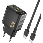 Dudao A27MAX мрежово зарядно устройство с USB+Type-C изход, 35 W, PD бързо зареждане + кабел Type-C, ЧЕРНО GP-190596 (GP-190596)