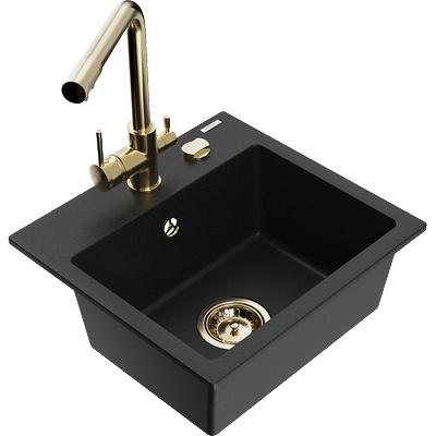 Mexen Milo кухненска мивка от гранит с 1 отделение и кухненски смесител Duero, черен - 6505-77-671600-50 (6505-77-671600-50)
