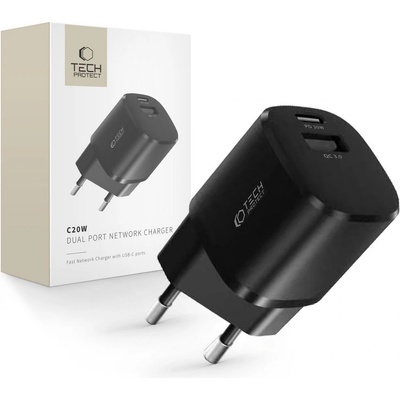 Tech-Protect C20W 1xUSB-C + 1xUSB-A Black (9490713927373)