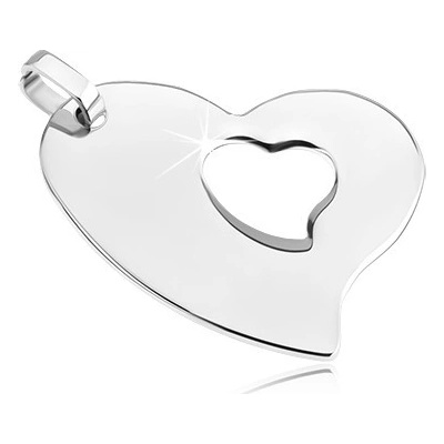 Šperky eshop Oceľový prívesok asymetrické srdce so srdiečkovým výrezom Y20.15