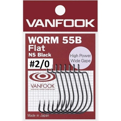 Vanfook Offesetové Worm 55B Flat NS Black veľ.2 6ks