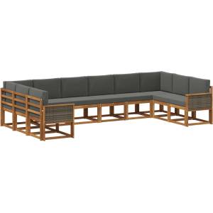 vidaXL Комплект дивани за открито 10 бр. Натурален и Антрацит (3385568)