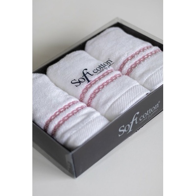 Soft Cotton 3x malý uterák CHAINE 30x50 cm. Malý froté uterák MICRO COTTON 32x50 cm Biela / ružová