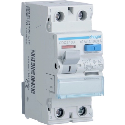 Prúdový chránič 1P+N 40A 30mA 6kA AC HAGER CDC240J