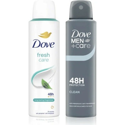 Dove Antiperspirant Dove Men+Care Antiperspirant deospray 48 h 150 ml + Dove Fresh Care deospray osviežujúci pre ženy 150 ml