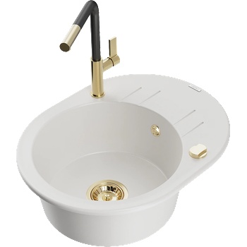 Mexen Kevin гранитна мивка с 1 корито с отцедник и кухненски смесител Flora, бял - 6517-20-670401-57-G (6517-20-670401-57-G)