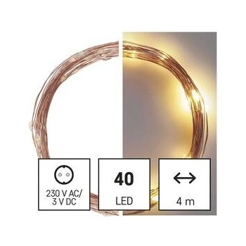 Emos D3AW01 LED vianočná nano reťaz medená 4 m vonkajšia aj vnútorná teplá biela časova