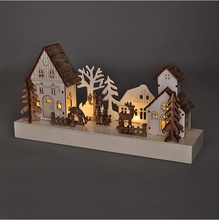 Solight LED vánoční vesnička 34x17cm dřevo 4 LED 2x AA