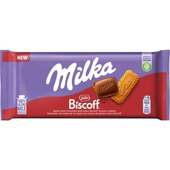 Milka mliečna čokoláda z alpského mlieka s kúskami sušienok Lotus Biscoff 90 g