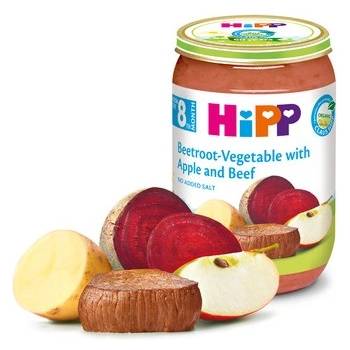 Hipp БИО пюре Телешко с Цвекло, Зеленчуци и Ябълка 8м+ 220г