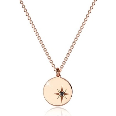 Šperky eshop Stříbrný růžovozlaté barvy lesklý kruh severní hvězda černý diamant S62.01