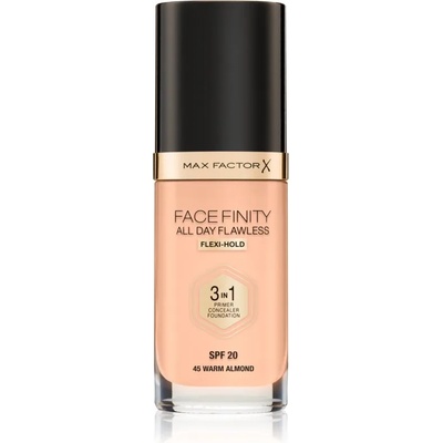 MAX Factor Facefinity All Day Flawless дълготраен фон дьо тен SPF 20 цвят 45 Warm Almond 30ml