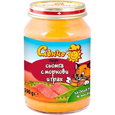 Слънчо Месно-зеленчуково пюре Слънчо - Сьомга с моркови и грах, 190 g (2606)