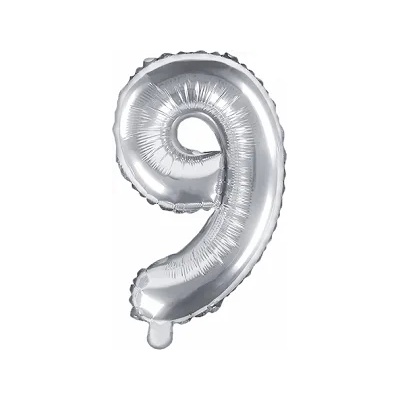 PartyDeco Балон от фолио Mini - число 9 сребърен 35 см
