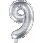 PartyDeco Балон от фолио Mini - число 9 сребърен 35 см