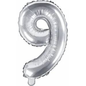 PartyDeco Балон от фолио Mini - число 9 сребърен 35 см