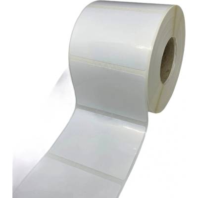 Plastová Etiketa 100 mm x 60 mm, Polypropylén, Biela, Dutinka 40 mm, 1000 ks/kotúč, Permanentné lepidlo, Priemer kotúča 109 mm