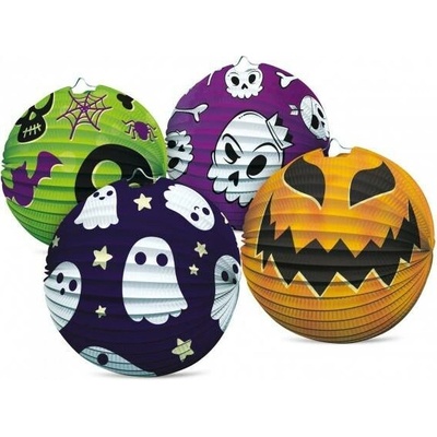 Lampión gule Halloween papier priemer 25cm v sáčku bez prútika 4 druhy karneval