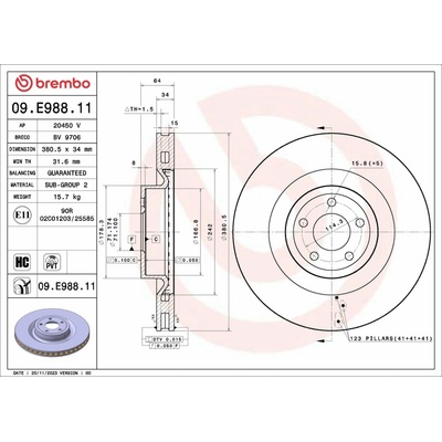 Brzdový kotúč BREMBO 09.E988.11 (09E98811)