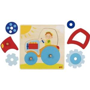 Goki Дървен пъзел с дръжки Goki - Трактор (57702) - baby