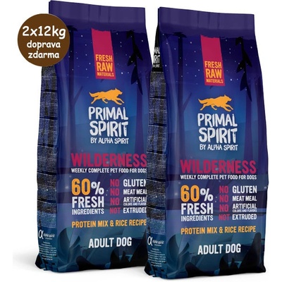 Primal Spirit Dog 60% Wilderness 2 x 12 kg