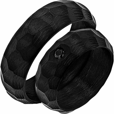 Eppi Karbonové snubní prsteny s atypickým povrchem a černým diamantem Grover RW47463