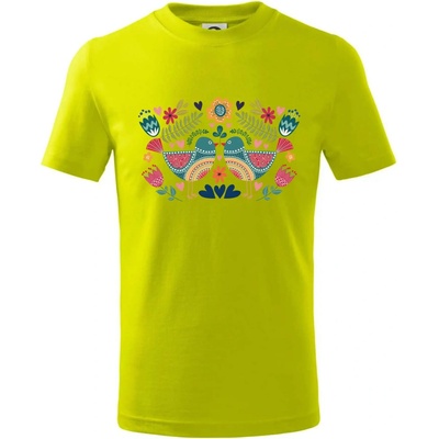 Folklór dva farebné vtáčiky tričko detské limetková