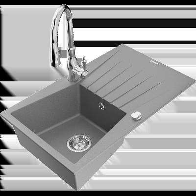 Cesar гранитна мивка с 1 корито с отцедник и кухненски смесител Savita, сив - 6514-71-672601-00 (6514-71-672601-00)