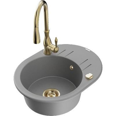 Mexen Kevin гранитна мивка с 1 отделение с отцедник и кухненски смесител Savita, сив - 6517-71-672601-50 (6517-71-672601-50)