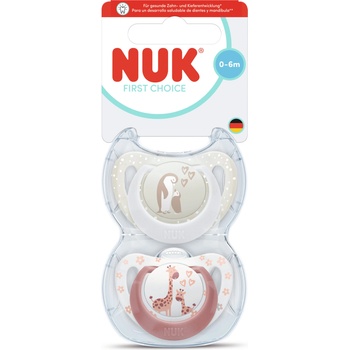 Nuk First Choice биберон залъгалка, силикон, 0-6 мес. , 2 бр. , Пингвин/Жираф (10175379)