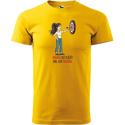Sablio Tričko s potiskem Hrdinka bez pláště? Ano, jsem šipkařka žluté