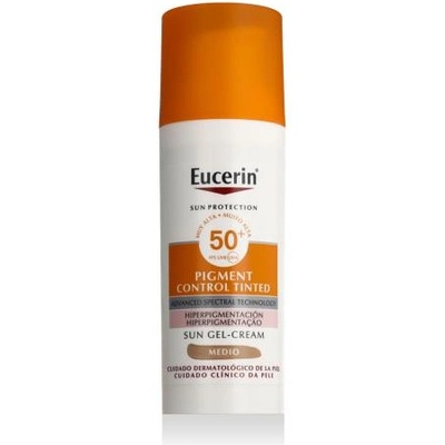 Eucerin Sun Protection Pigment Control Tinted Gel-Cream SPF50+ слънцезащитен и тониращ гел-крем против пигментни петна 50 ml нюанс Medium за жени