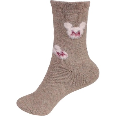 Дамски вълнени чорапи в бежов цвят с Мики Маус