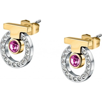Trussardi Elegantní bicolor náušnice se zirkony T-Logo TJAXC60