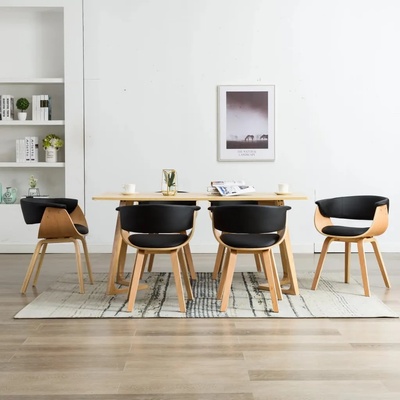 vidaXL Трапезни столове, 6 бр, черни, извито дърво и изкуствена кожа (278735)