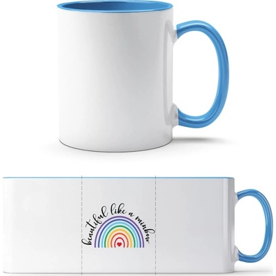 TTH Dvojfarebný Hrnček Dúha s nápisom Beautiful like a rainbow Biela Svetlomodrá Standard Darčeky PrintEQ 250 ml