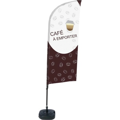 Jansen Display Kompletní sada reklamní vlajky ve tvaru křídla, Káva s sebou, francouzština, 1105 x 3300 mm