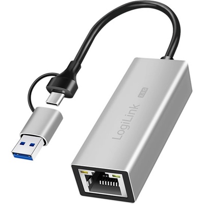 LogiLink UA0422, USB 3.2 Gen 1 USB-A/USB-C към 2.5G Ethernet, 2500Mbps, RJ-45, сив (UA0422)