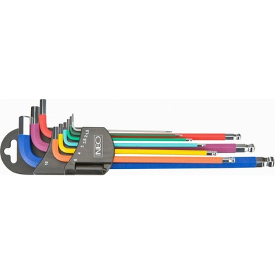 NEO tools 09-512 Sada metrických zástrčných klíčů IMBUS 1,5-10mm 9ks kulička color