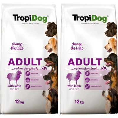 TropiDog Premium Adult Medium & Large s jahňacím mäsom a ryžou 2 x 12 kg