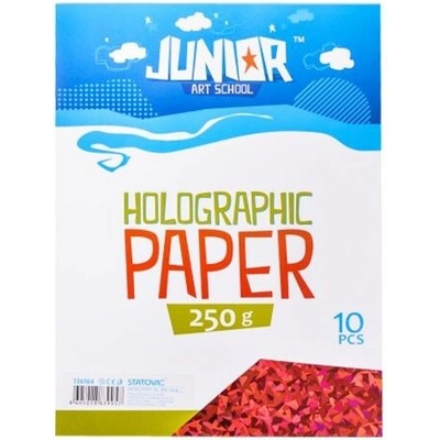 JUNIOR-ST Dekorační papír A4 Holografický červený 250 g, sada 10 ks