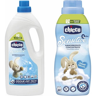 Chicco prací gél Baby Sensitive 1,5 l + aviváž Baby Sensitive koncentrovaná Sladký púder 750 ml