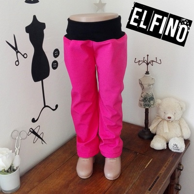 Dětské softshellové kalhoty s kapsami s fleecem tmavě růžové s černým nápletem