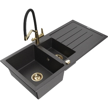 Mexen Andres еднократно мивка от гранит с 1, 5 камери и отцедник и кухненски смесител Duo, черен на точки - 6515-76-671701-57-G (6515-76-671701-57-G)