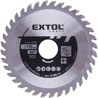 Extol Циркулярен диск, с твърдосплавни върхове, 115x22, 2 mm (диаметър на вала), T36; широчина на диска 2, 2 mm, макс. 11 000 об/мин